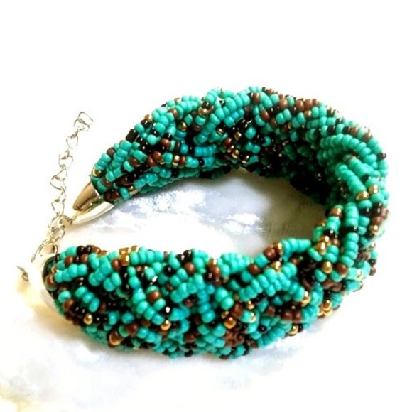 SEED BEAD* BRAIDED BRACELET*TURQUOISE SEED BEADS - Picture 1 of 5